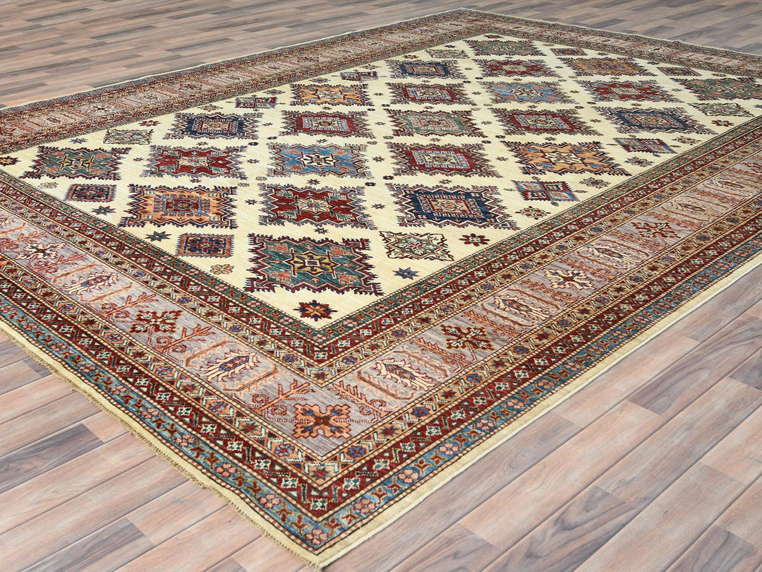 9'3" x 12'0" New Hand Knotted Ivory Wool Rectangle Oriental Rug - MOA10282380