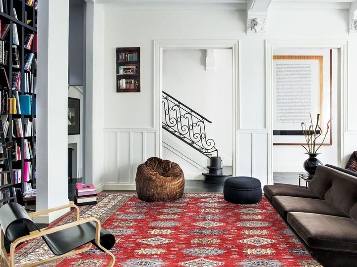 12'1" x 16'0" New Hand Knotted Red Wool Rectangle Oriental Rug - MOA10282528