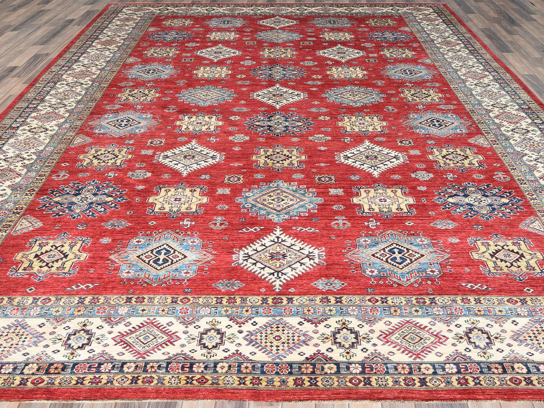 12'1" x 16'0" New Hand Knotted Red Wool Rectangle Oriental Rug - MOA10282528