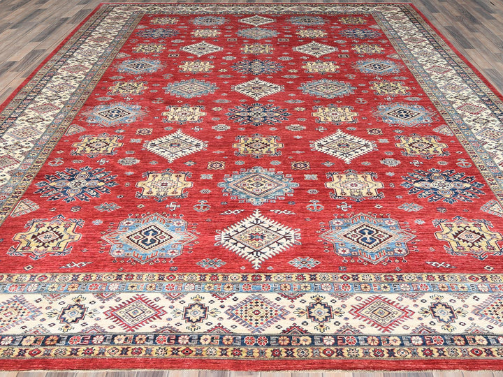 12'1" x 16'0" New Hand Knotted Red Wool Rectangle Oriental Rug - MOA10282528