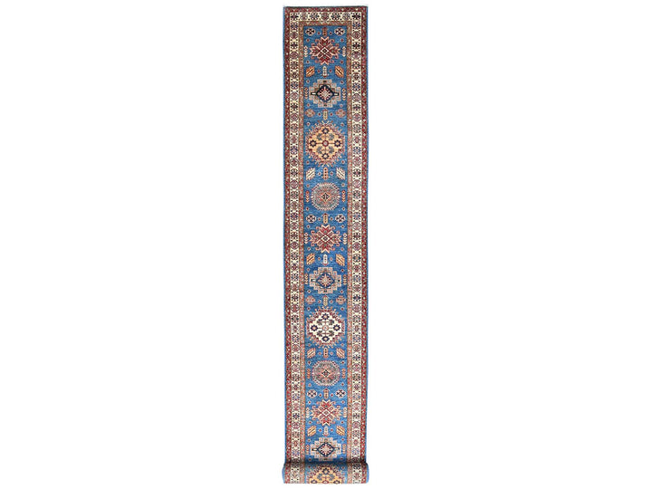 2'6" x 33'6" New Hand Knotted Blue Wool Runner Oriental Rug - MOA10282577