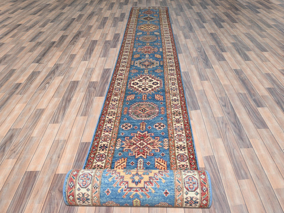 2'6" x 33'6" New Hand Knotted Blue Wool Runner Oriental Rug - MOA10282577