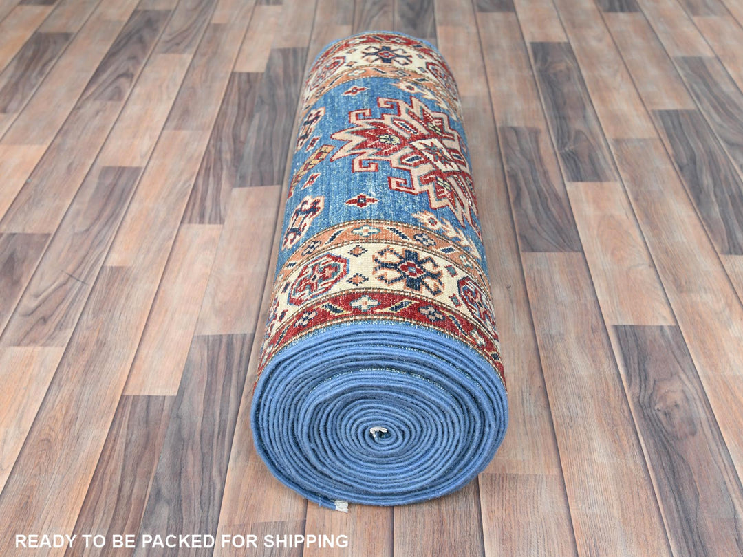 2'6" x 33'6" New Hand Knotted Blue Wool Runner Oriental Rug - MOA10282577