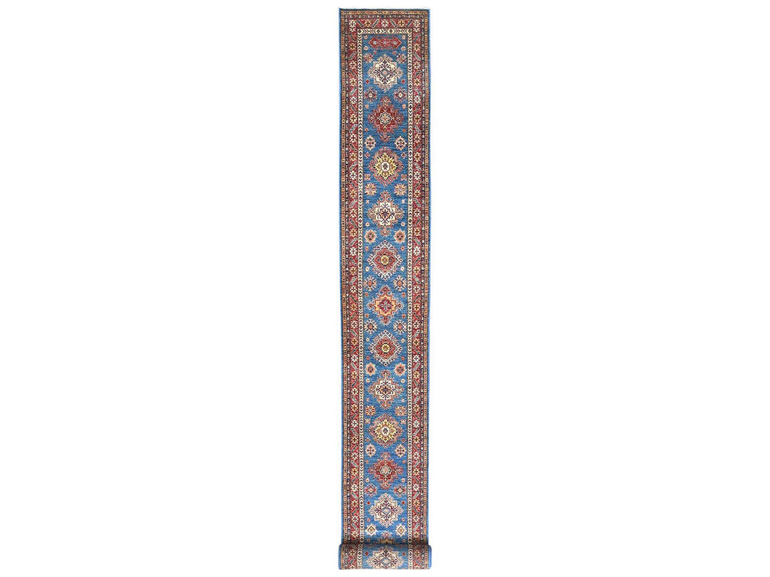 2'8" x 34'0" New Hand Knotted Blue Wool Runner Oriental Rug - MOA10282579