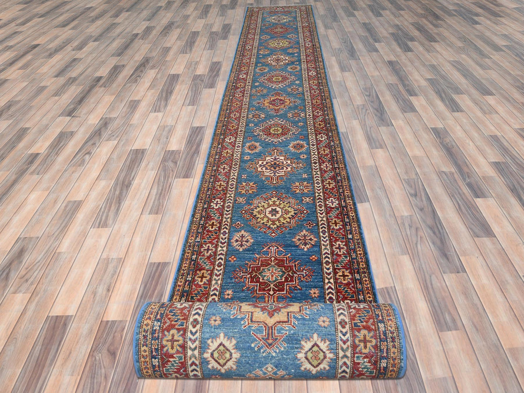 2'8" x 34'0" New Hand Knotted Blue Wool Runner Oriental Rug - MOA10282579