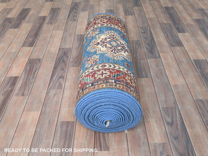 2'8" x 34'0" New Hand Knotted Blue Wool Runner Oriental Rug - MOA10282579