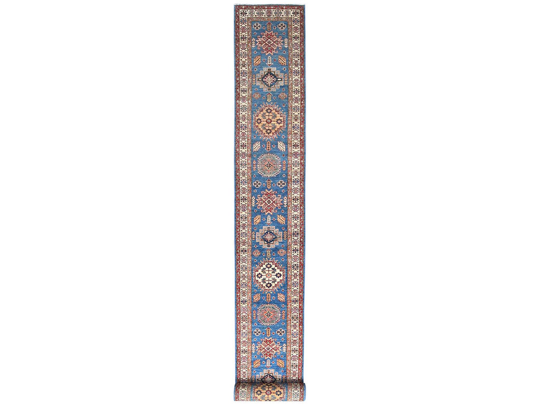 2'6" x 33'5" New Hand Knotted Blue Wool Runner Oriental Rug - MOA10282580