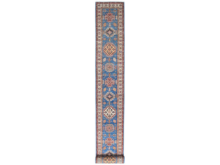 2'6" x 33'5" New Hand Knotted Blue Wool Runner Oriental Rug - MOA10282580