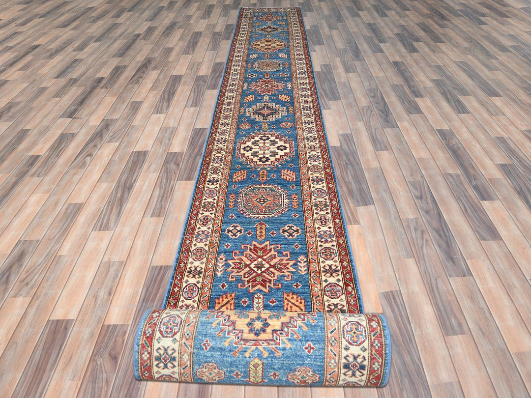 2'6" x 33'5" New Hand Knotted Blue Wool Runner Oriental Rug - MOA10282580