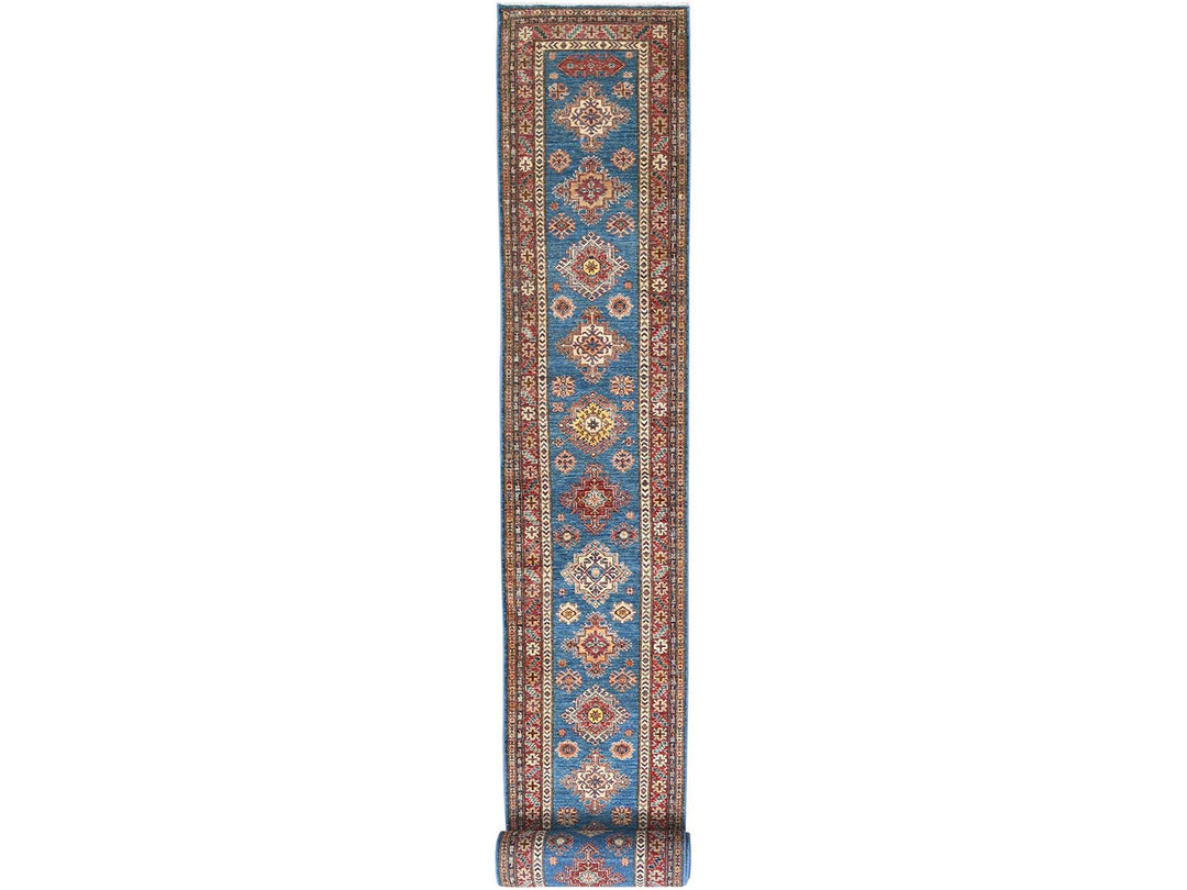 2'8" x 40'8" New Hand Knotted Blue Wool Runner Oriental Rug - MOA10282599