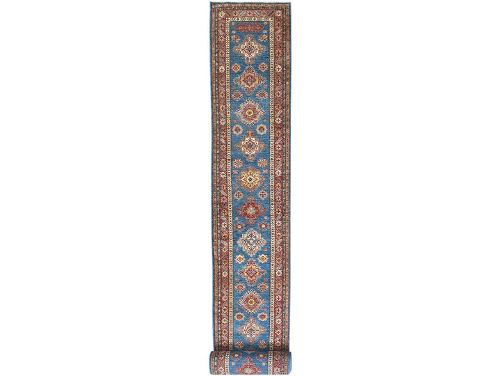 2'8" x 40'8" New Hand Knotted Blue Wool Runner Oriental Rug - MOA10282599