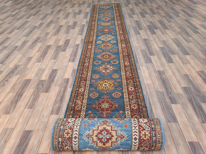 2'8" x 40'8" New Hand Knotted Blue Wool Runner Oriental Rug - MOA10282599