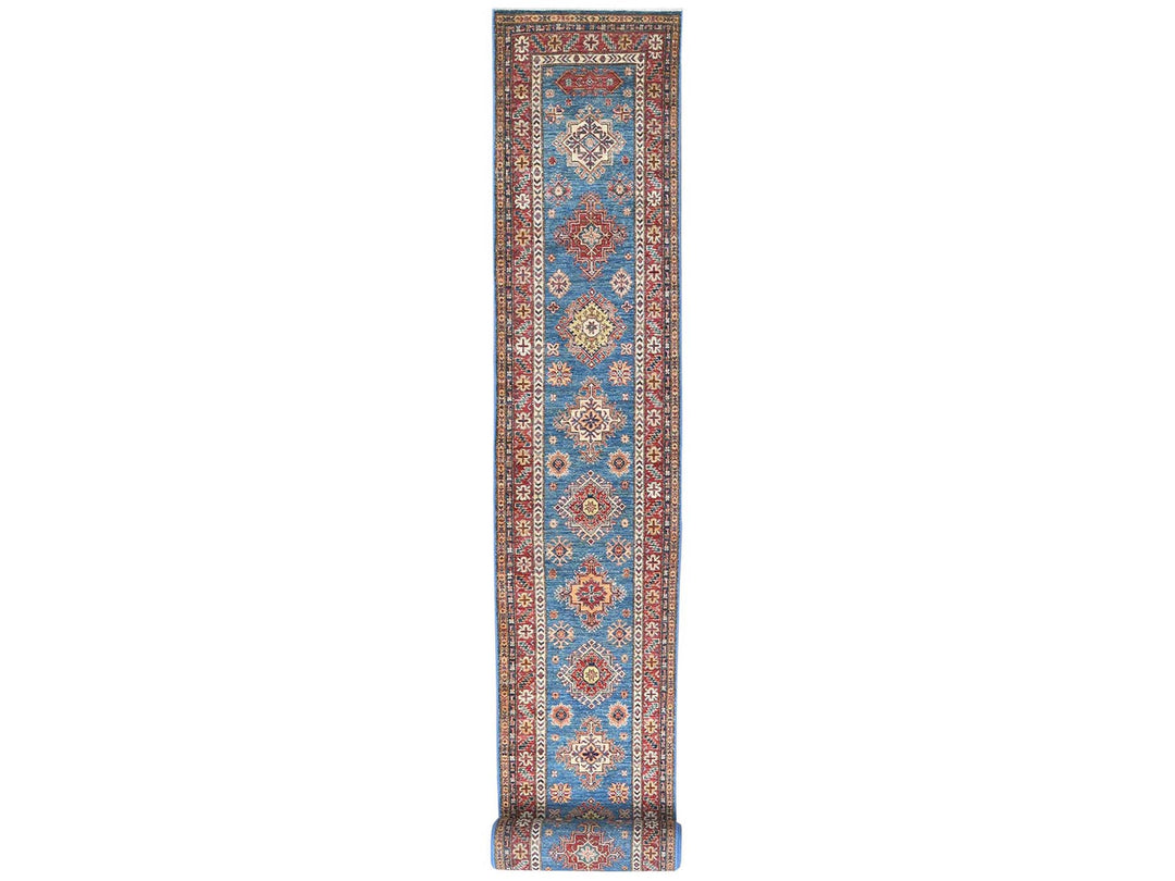 2'7" x 34'0" New Hand Knotted Blue Wool Runner Oriental Rug - MOA10282602