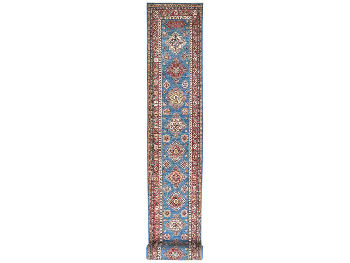 2'7" x 34'0" New Hand Knotted Blue Wool Runner Oriental Rug - MOA10282602