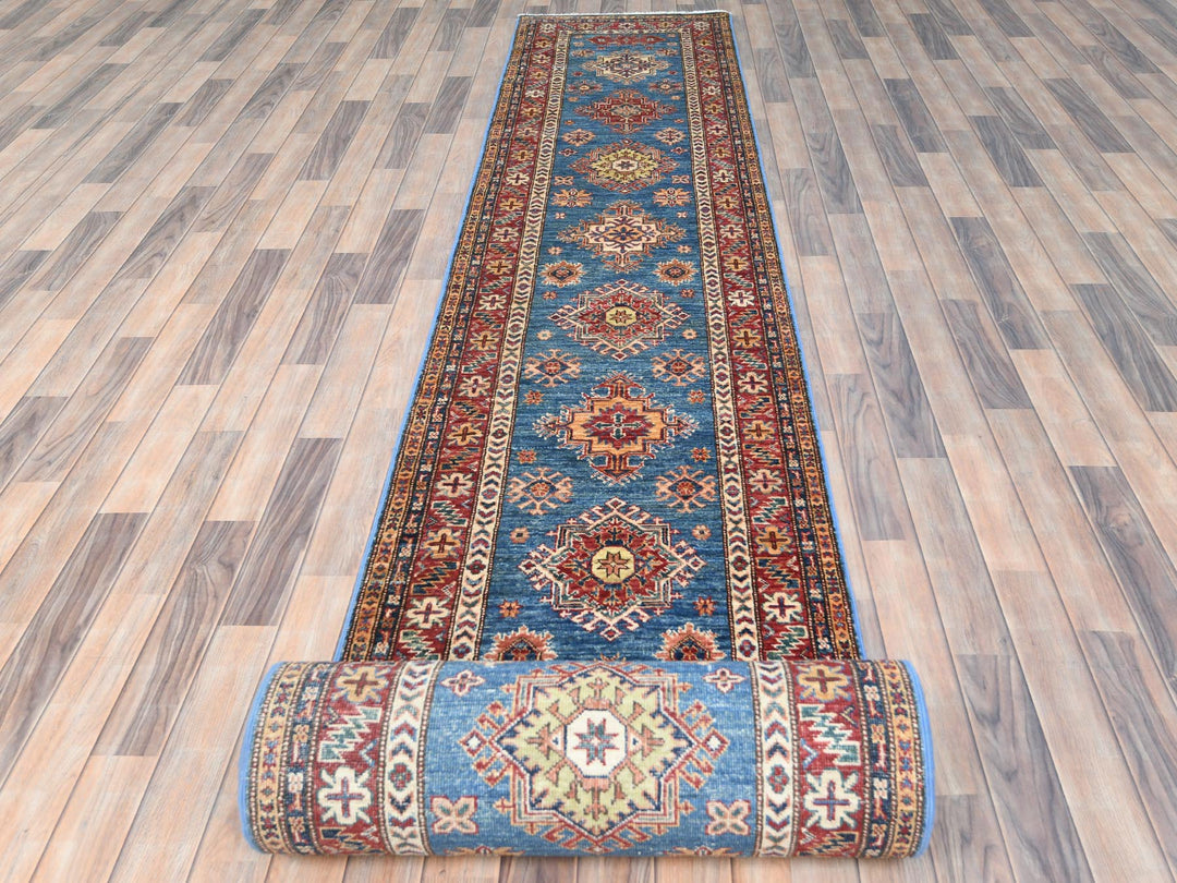 2'7" x 34'0" New Hand Knotted Blue Wool Runner Oriental Rug - MOA10282602