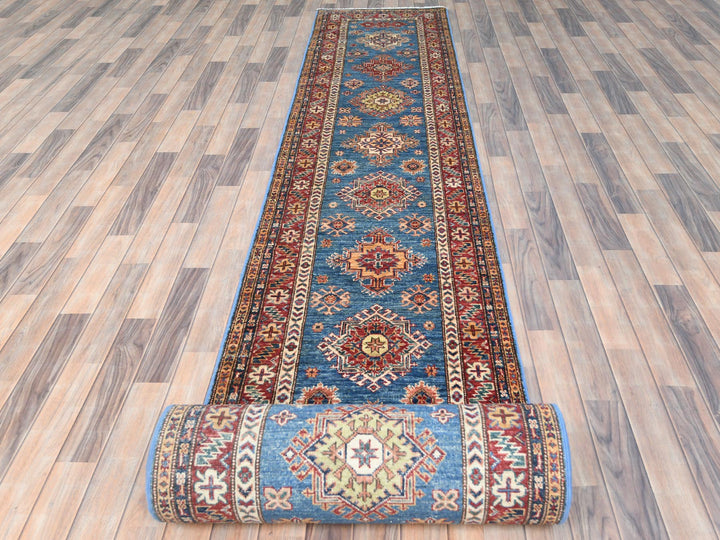 2'7" x 34'0" New Hand Knotted Blue Wool Runner Oriental Rug - MOA10282602