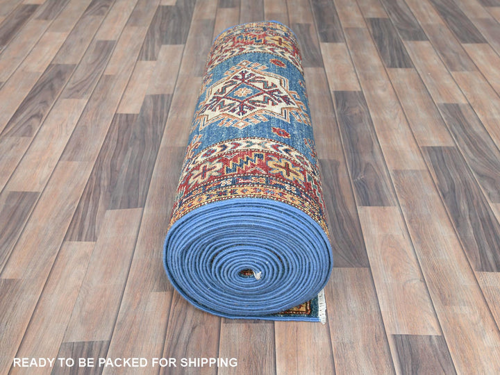 2'7" x 34'0" New Hand Knotted Blue Wool Runner Oriental Rug - MOA10282602