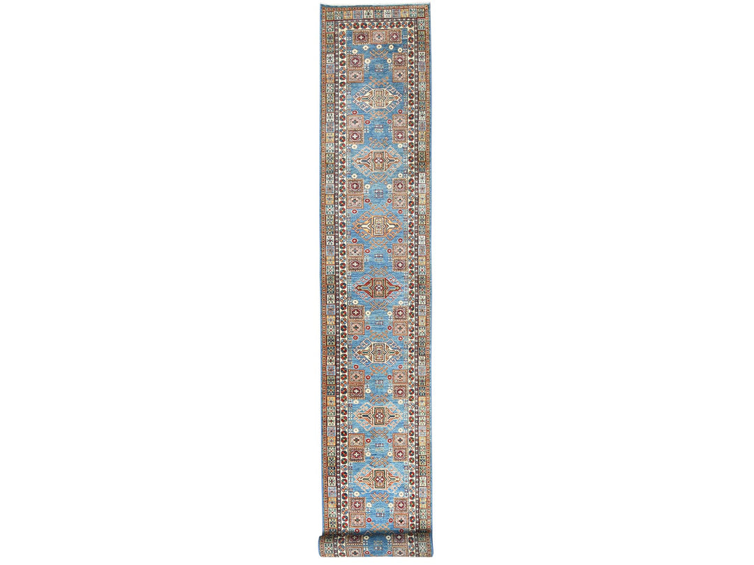 3'0" x 24'5" New Hand Knotted Blue Wool Runner Oriental Rug - MOA10282606