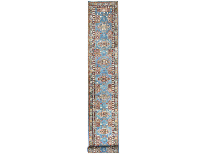3'0" x 24'5" New Hand Knotted Blue Wool Runner Oriental Rug - MOA10282606