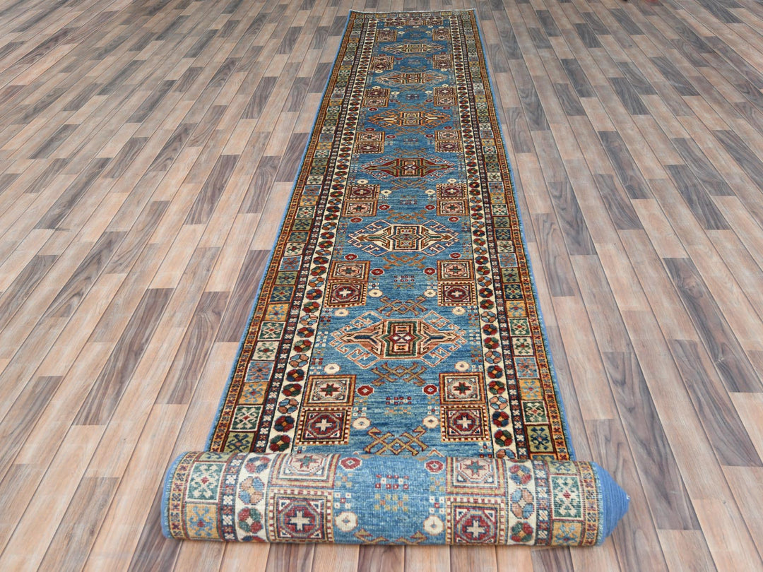 3'0" x 24'5" New Hand Knotted Blue Wool Runner Oriental Rug - MOA10282606
