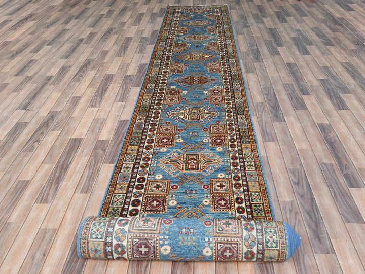 3'0" x 24'5" New Hand Knotted Blue Wool Runner Oriental Rug - MOA10282606