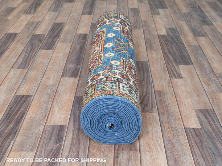 3'0" x 24'5" New Hand Knotted Blue Wool Runner Oriental Rug - MOA10282606