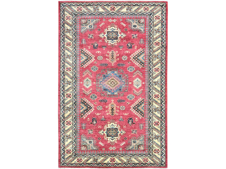 6'0" x 9'1" New Hand Knotted Pink Wool Rectangle Oriental Rug - MOA10282644