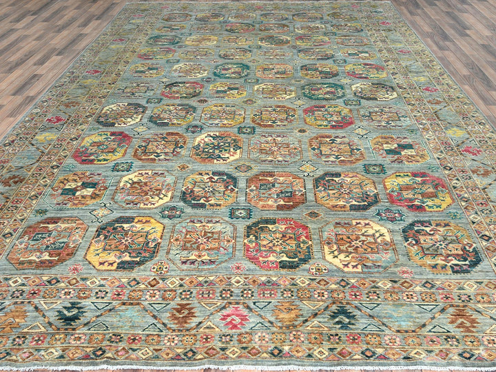 9'9" x 14'1" New Hand Knotted Blue Wool Rectangle Oriental Rug - MOA10282656