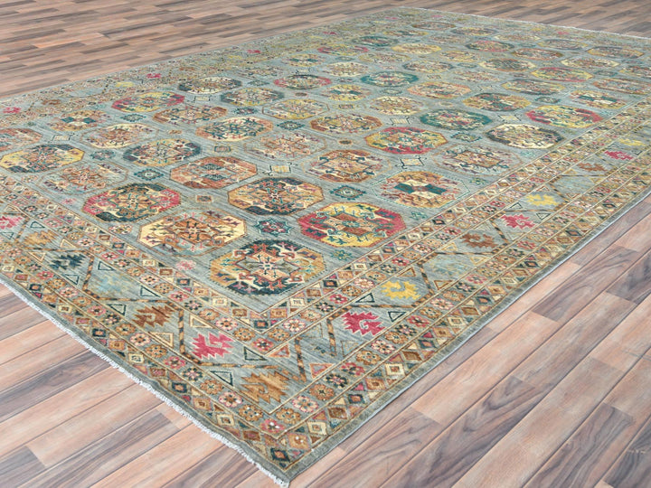 9'9" x 14'1" New Hand Knotted Blue Wool Rectangle Oriental Rug - MOA10282656