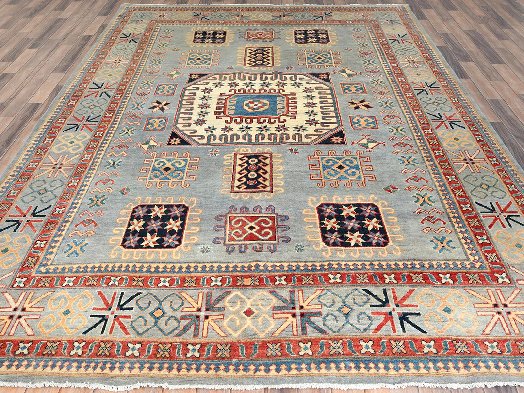 7'9" x 10'8" New Hand Knotted Grey Wool Rectangle Oriental Rug - MOA10282706