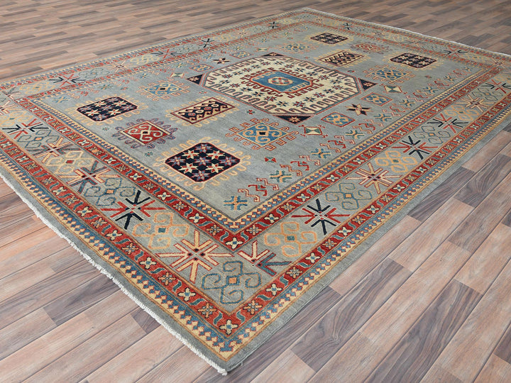 7'9" x 10'8" New Hand Knotted Grey Wool Rectangle Oriental Rug - MOA10282706