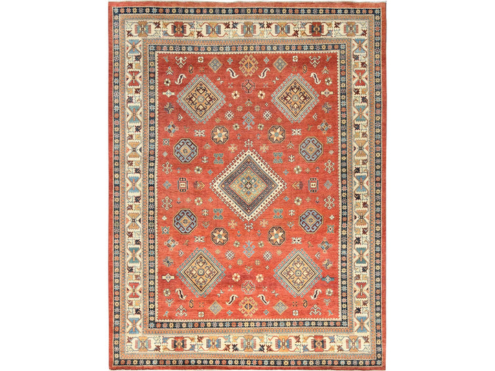 9'0" x 11'9" New Hand Knotted Red Wool Rectangle Oriental Rug - MOA10282709