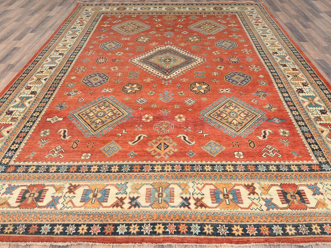 9'0" x 11'9" New Hand Knotted Red Wool Rectangle Oriental Rug - MOA10282709