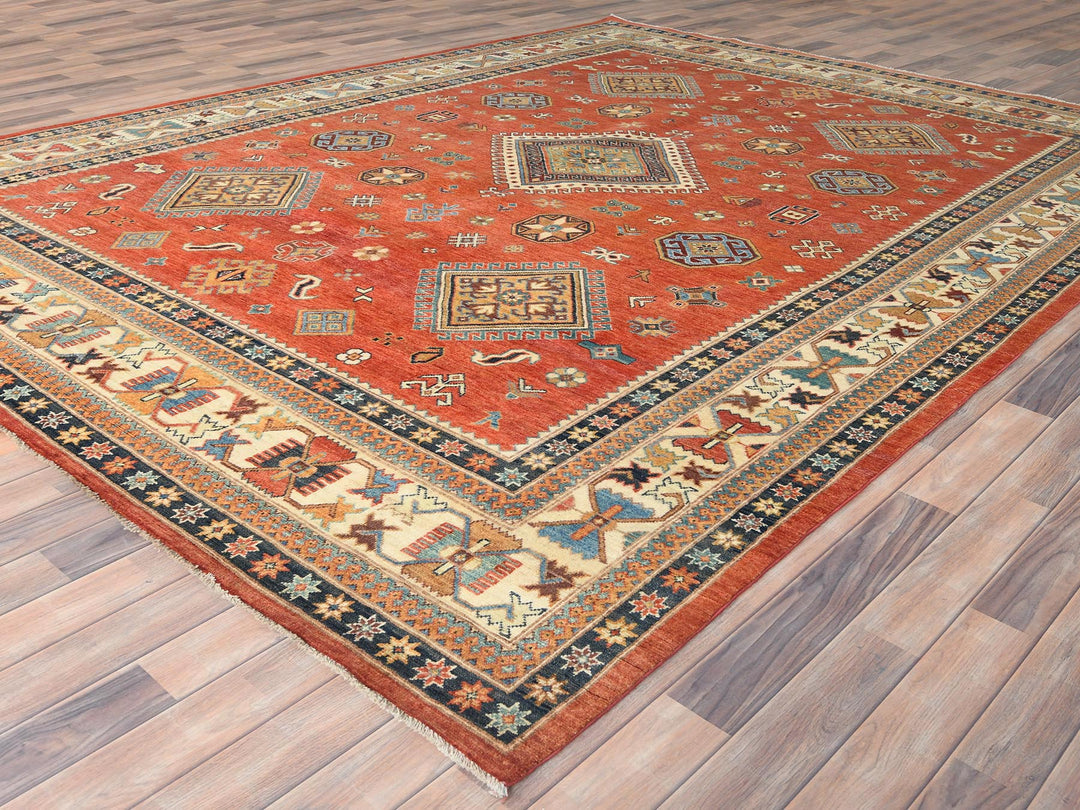 9'0" x 11'9" New Hand Knotted Red Wool Rectangle Oriental Rug - MOA10282709