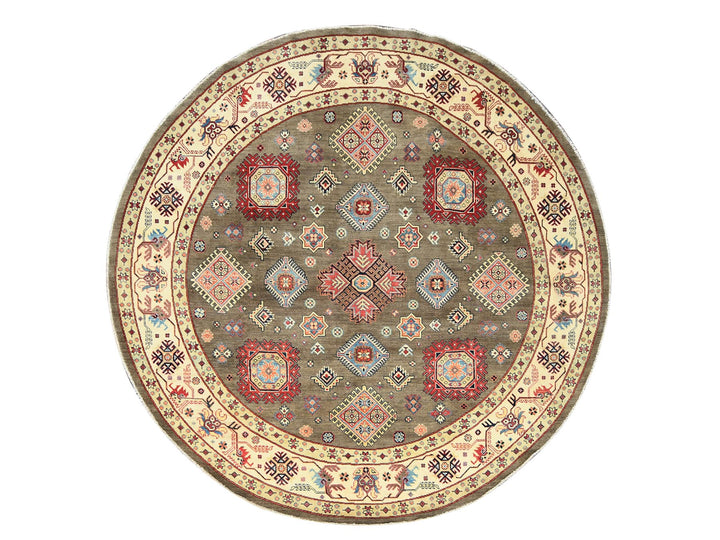 8'10" x 9'0" New Hand Knotted Brown Wool Round Oriental Rug - MOA10282711