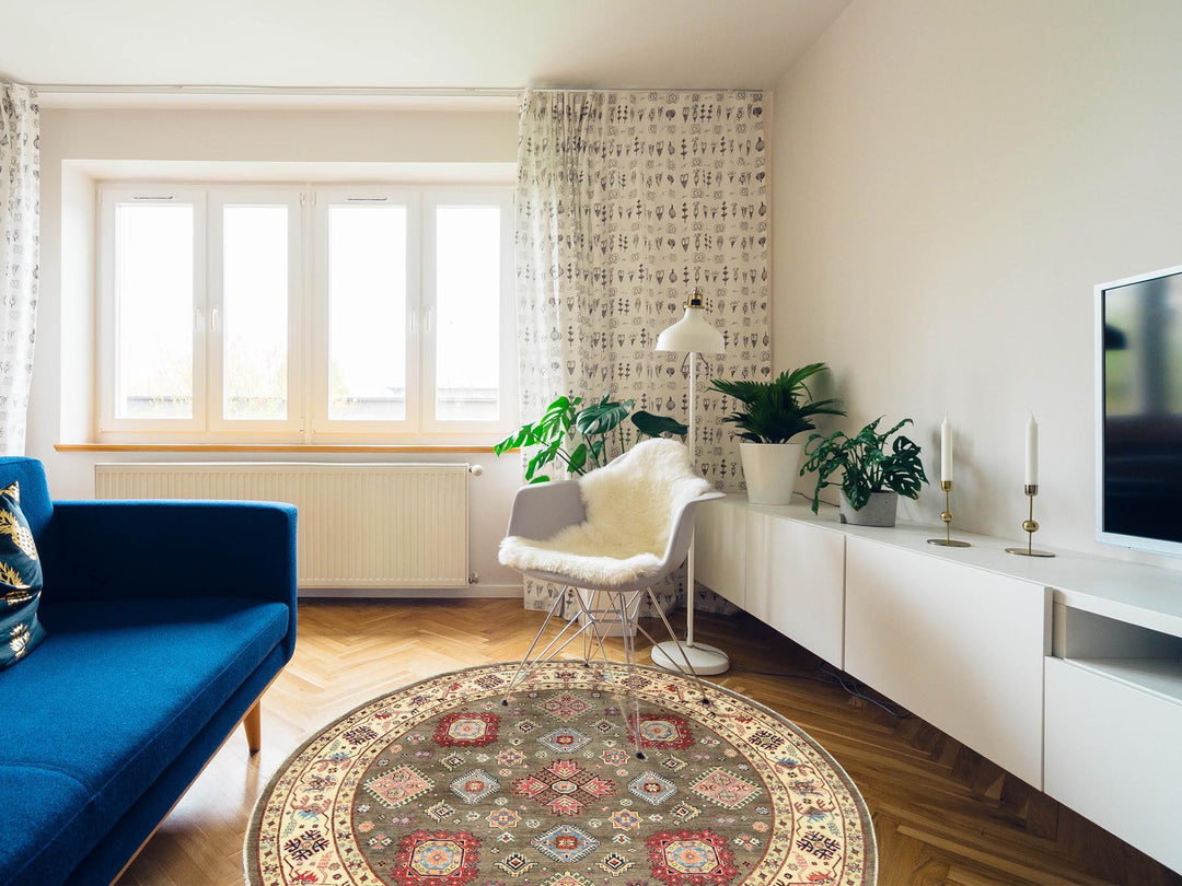 8'10" x 9'0" New Hand Knotted Brown Wool Round Oriental Rug - MOA10282711