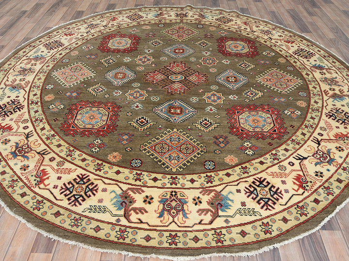 8'10" x 9'0" New Hand Knotted Brown Wool Round Oriental Rug - MOA10282711