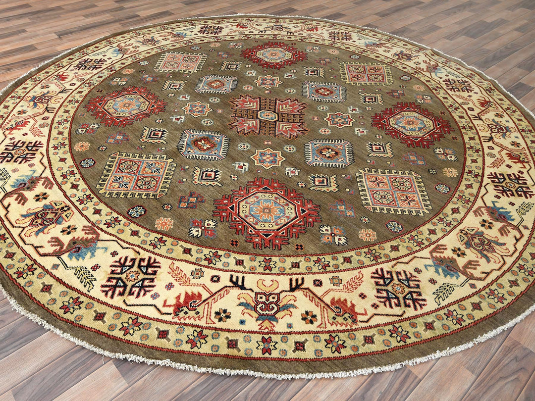 8'10" x 9'0" New Hand Knotted Brown Wool Round Oriental Rug - MOA10282711