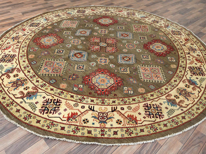 8'10" x 9'0" New Hand Knotted Brown Wool Round Oriental Rug - MOA10282711