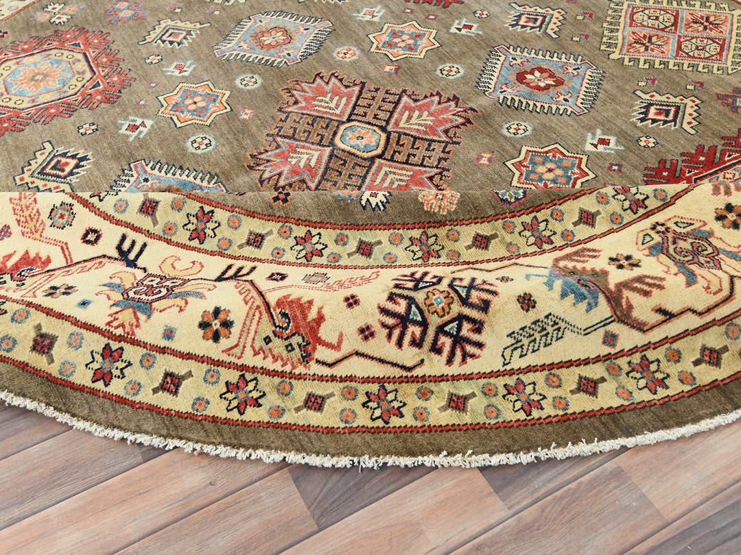 8'10" x 9'0" New Hand Knotted Brown Wool Round Oriental Rug - MOA10282711