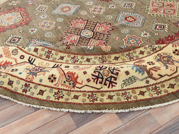 8'10" x 9'0" New Hand Knotted Brown Wool Round Oriental Rug - MOA10282711