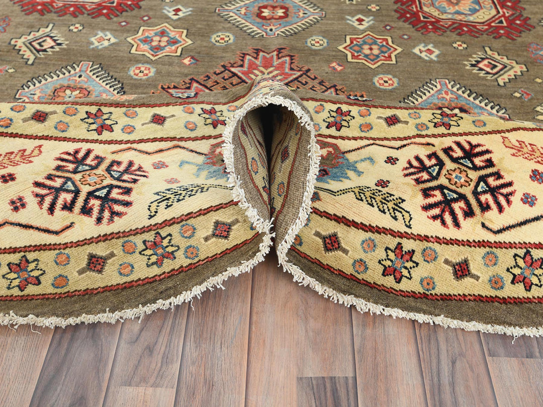 8'10" x 9'0" New Hand Knotted Brown Wool Round Oriental Rug - MOA10282711