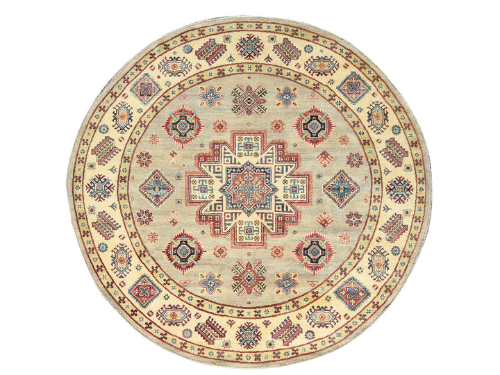 8'0" x 7'9" New Hand Knotted Yellow Wool Round Oriental Rug - MOA10282712
