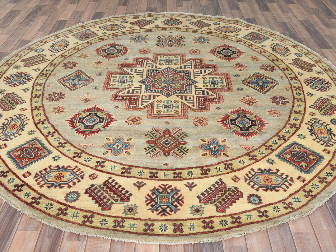 8'0" x 7'9" New Hand Knotted Yellow Wool Round Oriental Rug - MOA10282712
