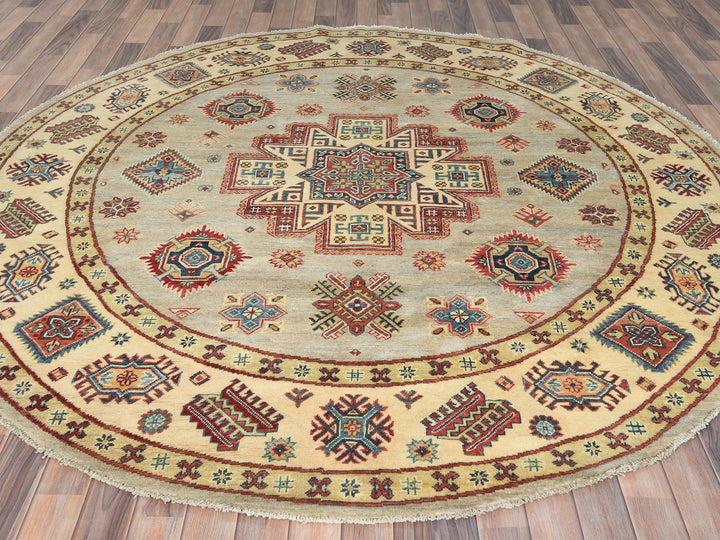8'0" x 7'9" New Hand Knotted Yellow Wool Round Oriental Rug - MOA10282712