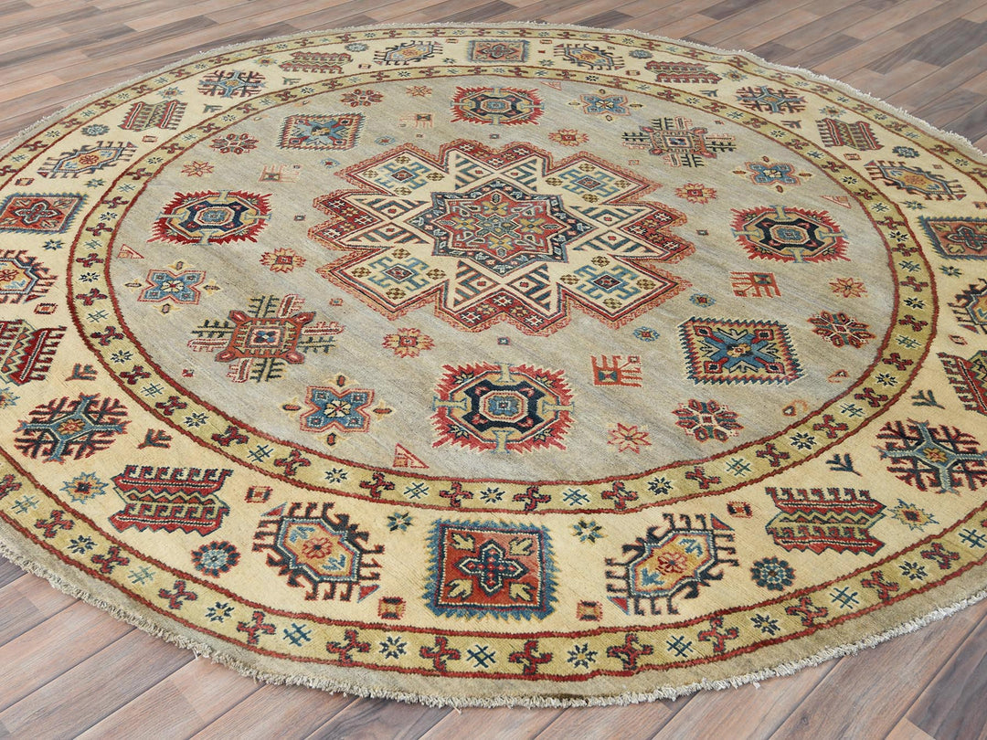 8'0" x 7'9" New Hand Knotted Yellow Wool Round Oriental Rug - MOA10282712