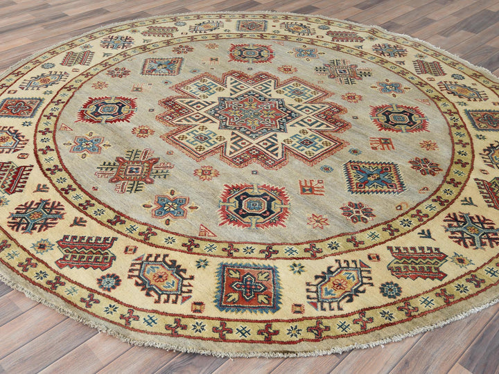 8'0" x 7'9" New Hand Knotted Yellow Wool Round Oriental Rug - MOA10282712