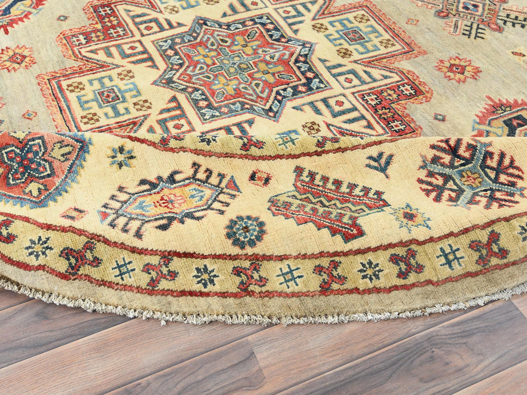 8'0" x 7'9" New Hand Knotted Yellow Wool Round Oriental Rug - MOA10282712