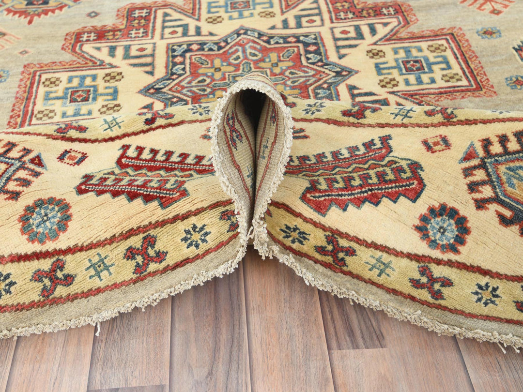 8'0" x 7'9" New Hand Knotted Yellow Wool Round Oriental Rug - MOA10282712