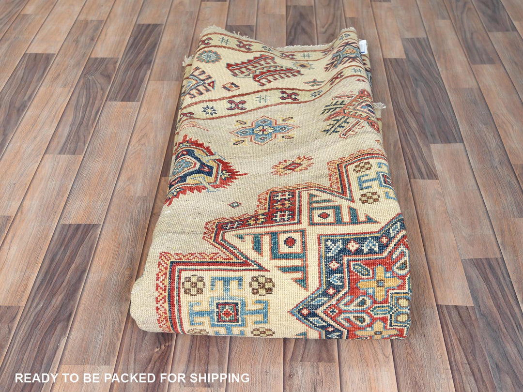 8'0" x 7'9" New Hand Knotted Yellow Wool Round Oriental Rug - MOA10282712